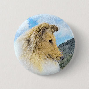 Collie in bergen (ruw) Schilderen - Dog Art Ronde Button 5,7 Cm
