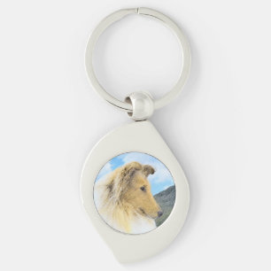 Collie in bergen (ruw) Schilderen - Dog Art Sleutelhanger