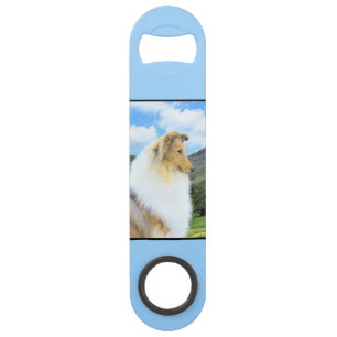 Collie in bergen (ruw) Schilderen - Dog Art Speed Flessenopener