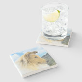 Collie in bergen (ruw) Schilderen - Dog Art Stenen Onderzetter (Zijkant)