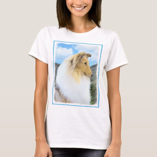 Collie in bergen (ruw) Schilderen - Dog Art T-shirt (Voorkant)