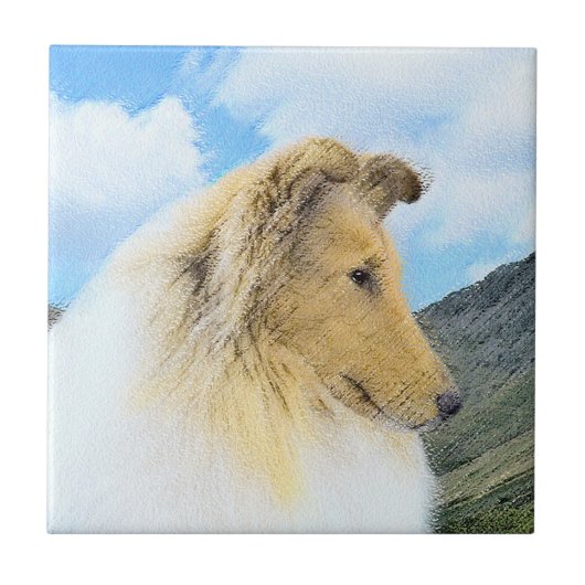 Collie in bergen (ruw) Schilderen - Dog Art Tegeltje (Voorkant)