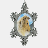 Collie in bergen (ruw) Schilderen - Dog Art Tin Sneeuwvlok Ornament (Links)