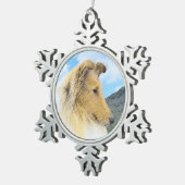Collie in bergen (ruw) Schilderen - Dog Art Tin Sneeuwvlok Ornament (Rechts)