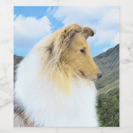 Collie in bergen (ruw) Schilderen - Dog Art Wijn Etiket (Enkel label)