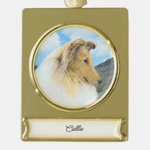 Collie in bergen (ruw) schilderen - Hond Art Gol Verguld Banner Ornament