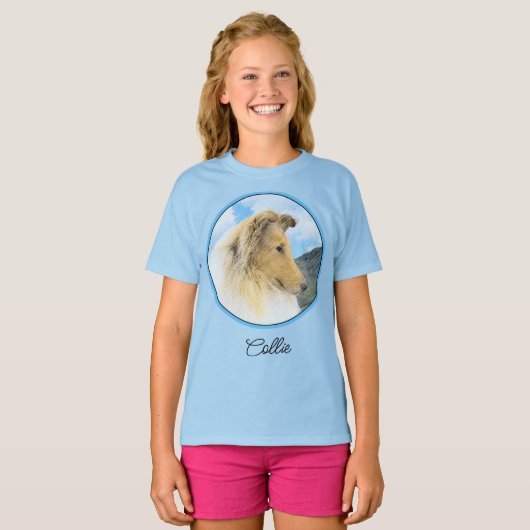 Collie in bergen (ruw) schilderen - Hond Art T-S T-shirt (Voorkant volledig)