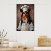 Collie In Chefs Hat Poster, Pet Poster, Collie In Poster (Keuken)
