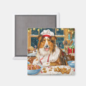 Collie Kerstbak: Festieve Kerstmis Magneet (Voorkant / Achterkant)