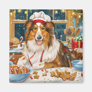 Collie Kerstbak: Festieve Kerstmis Magneet