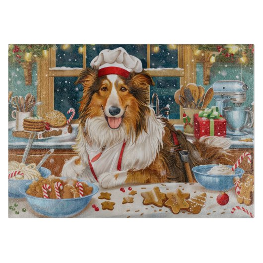 Collie Kerstbakken: Festieve Kerstmis Snijplank (Voorkant)