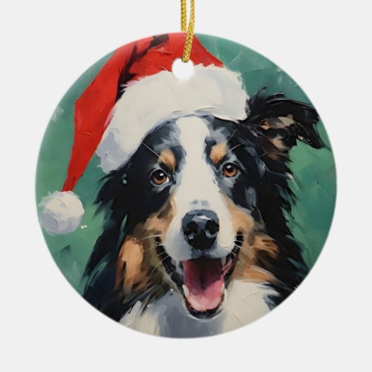 Collie Kerstborstel schilderen kunstwerk Keramisch Ornament (Voorkant)