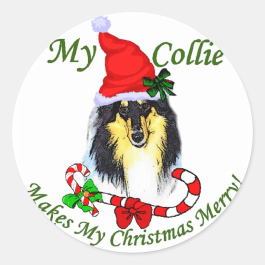 Collie kerstcadeaus ronde sticker (Voorkant)