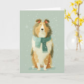 Collie kerstgroet kaart (Gele Bloem)