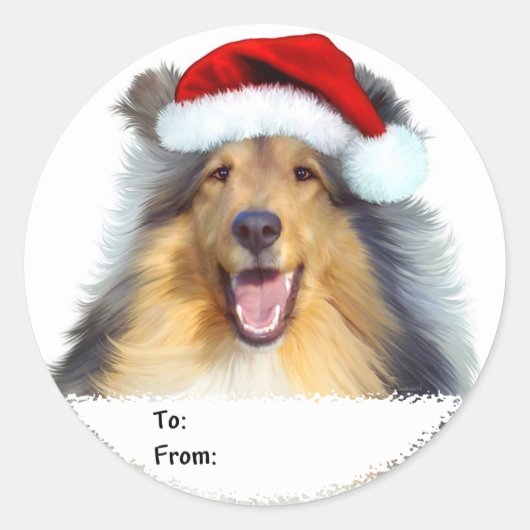 Collie KerstkerstkerstcadeLabels Ronde Sticker (Voorkant)