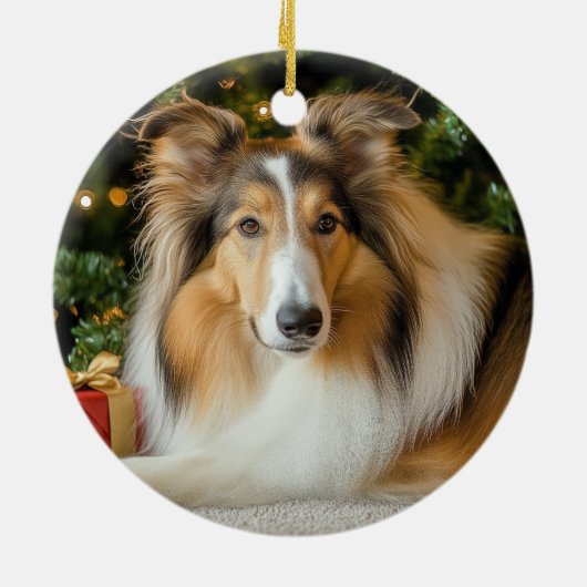 Collie Kerstmis Keramisch Ornament (Achterkant)