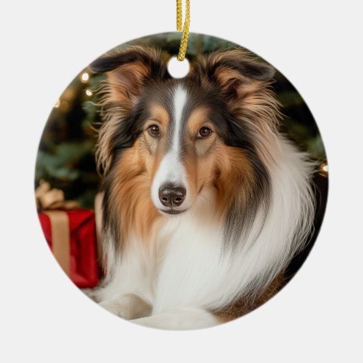 Collie Kerstmis Keramisch Ornament (Voorkant)