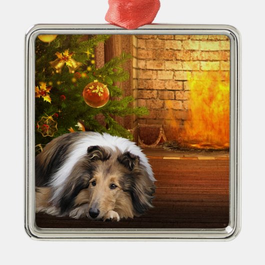 Collie Kerstmis Metalen Ornament (Voorkant)