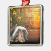 Collie Kerstmis Metalen Ornament (Links)