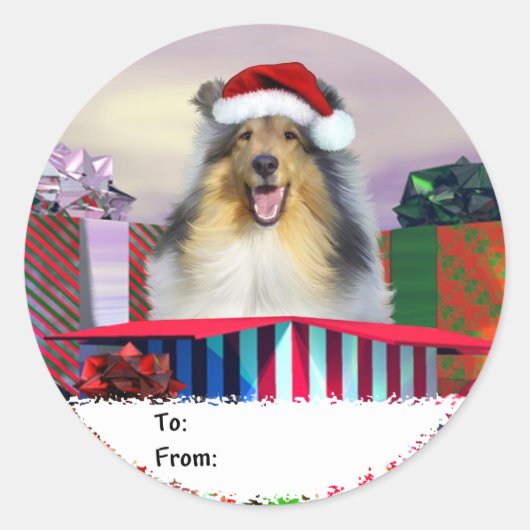 Collie Kerstmis Surpise Gift Labels (Voorkant)