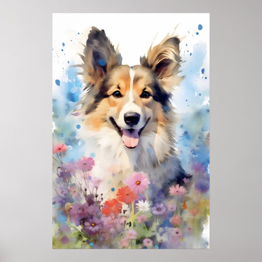 Collie kleurrijke waterverf kunstwerk poster (Voorkant)