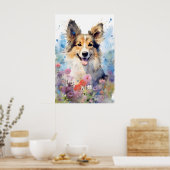 Collie kleurrijke waterverf kunstwerk poster (Keuken)