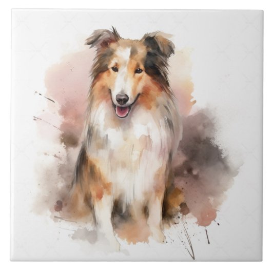 Collie Lassie Dog Waterverf Tegeltje (Voorkant)
