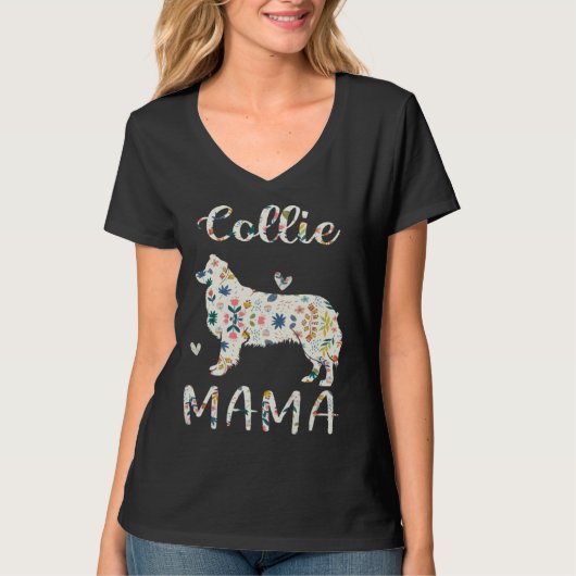 Collie Mama Floral Dog Mom Love T-shirt (Voorkant)