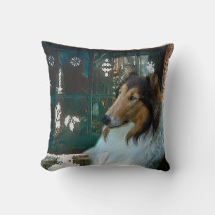 Collie met Kerstmis bij het Raam Kussen