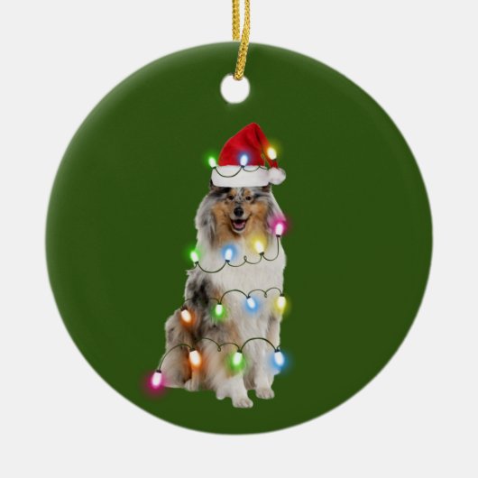 Collie met Petten kerstmis Keramisch Ornament (Voorkant)