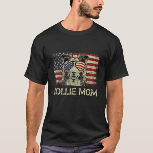 Collie Mom Dog  American Flag 4th Of July T-shirt (Voorkant)