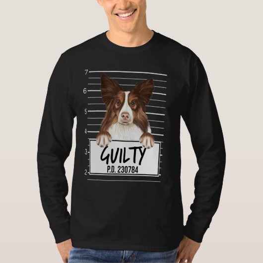 Collie Mugshot Schuldige Hond T-shirt (Voorkant)