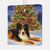 Collie onder kerstboom keramisch ornament (Links)