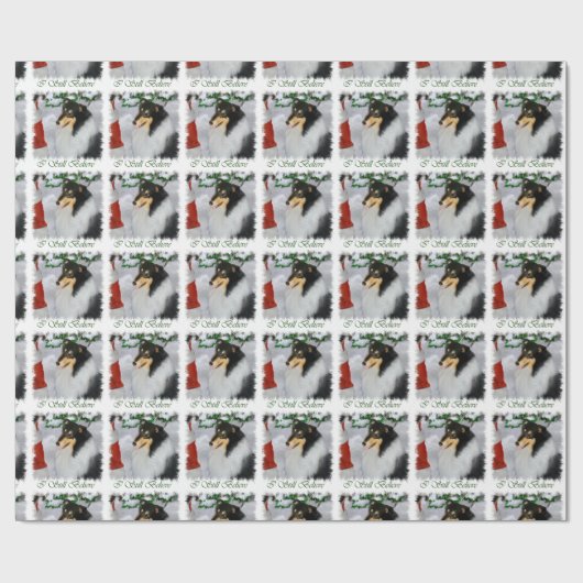 Collie ontmoet kerstmis cadeaupapier (Vlak)