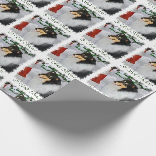 Collie ontmoet kerstmis cadeaupapier (Hoek)