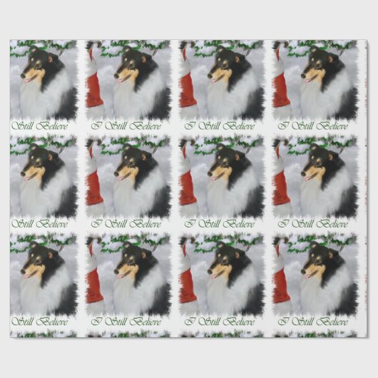 Collie ontmoet kerstmis cadeaupapier (Vlak)