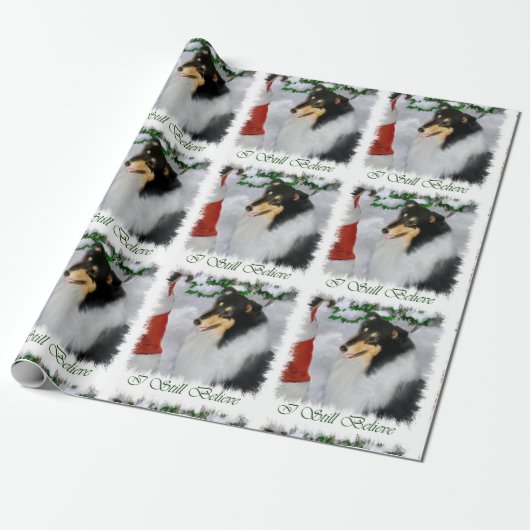 Collie ontmoet kerstmis cadeaupapier (Uitgerold)