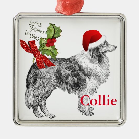  Collie past het glitter Bow Kerstmis aan Metalen Ornament (Voorkant)