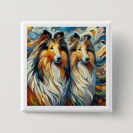 Collie Paw Casso Vierkante Button 5,1 Cm (Voorkant)
