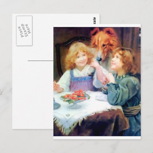 Collie Pet Dog en twee meisjes. Briefkaart (Voorkant / Achterkant)