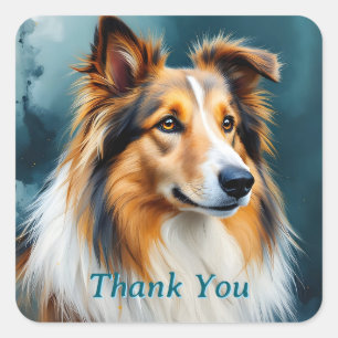 Collie Portrait Dank je wel Vierkante Sticker