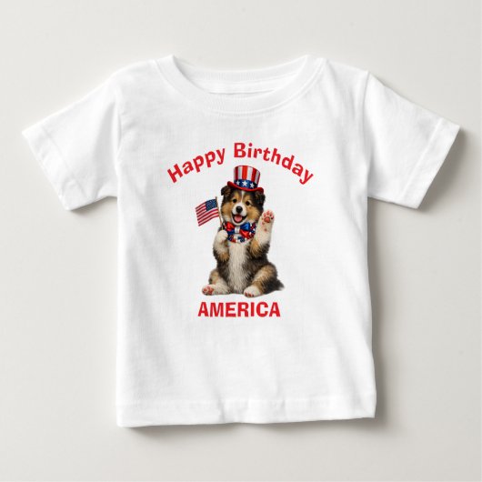 Collie Puppy (2j) Patriottisch Kinder T-Shirt (Voorkant)