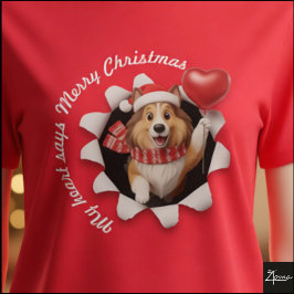 Collie Puppy Christmas Heart Scarf Fluffy T-shirt