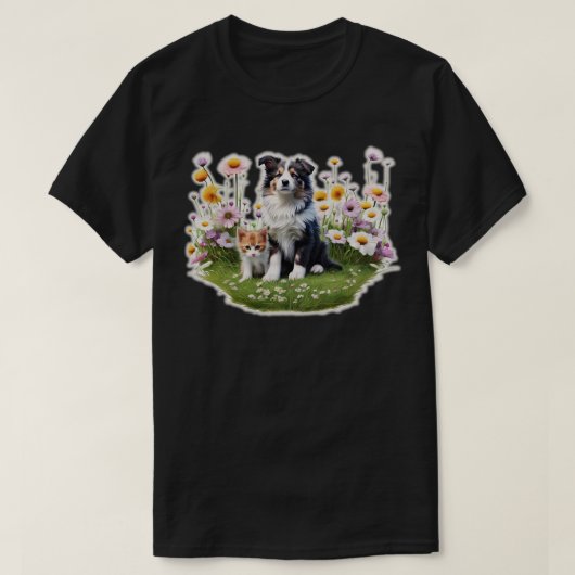 Collie puppy en een kitten t-shirt (Design voorkant)