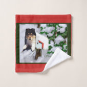 Collie Puppy in de brievenbus Kerstmis Bad Handdoek (Wasdoekje)