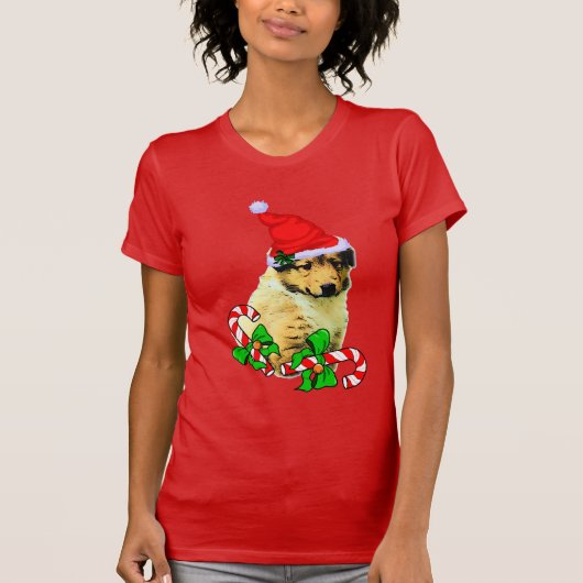 Collie Puppy kerst Merry T-shirt (Voorkant)