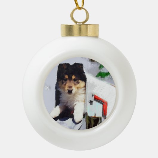Collie Puppy Kerstbrievenbus Keramische Bal Ornament (Voorkant)