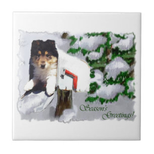 Collie Puppy Kerstbrievenbus Tegeltje