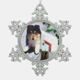 Collie Puppy Kerstbrievenbus Tin Sneeuwvlok Ornament