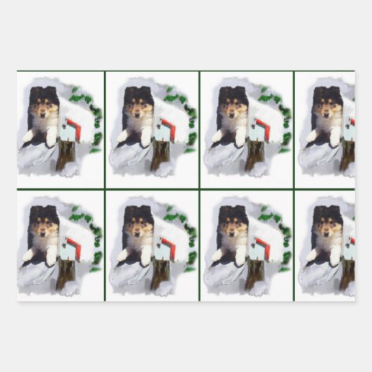 Collie Puppy Kerstmis Inpakpapier Vel (Voorkant 2)